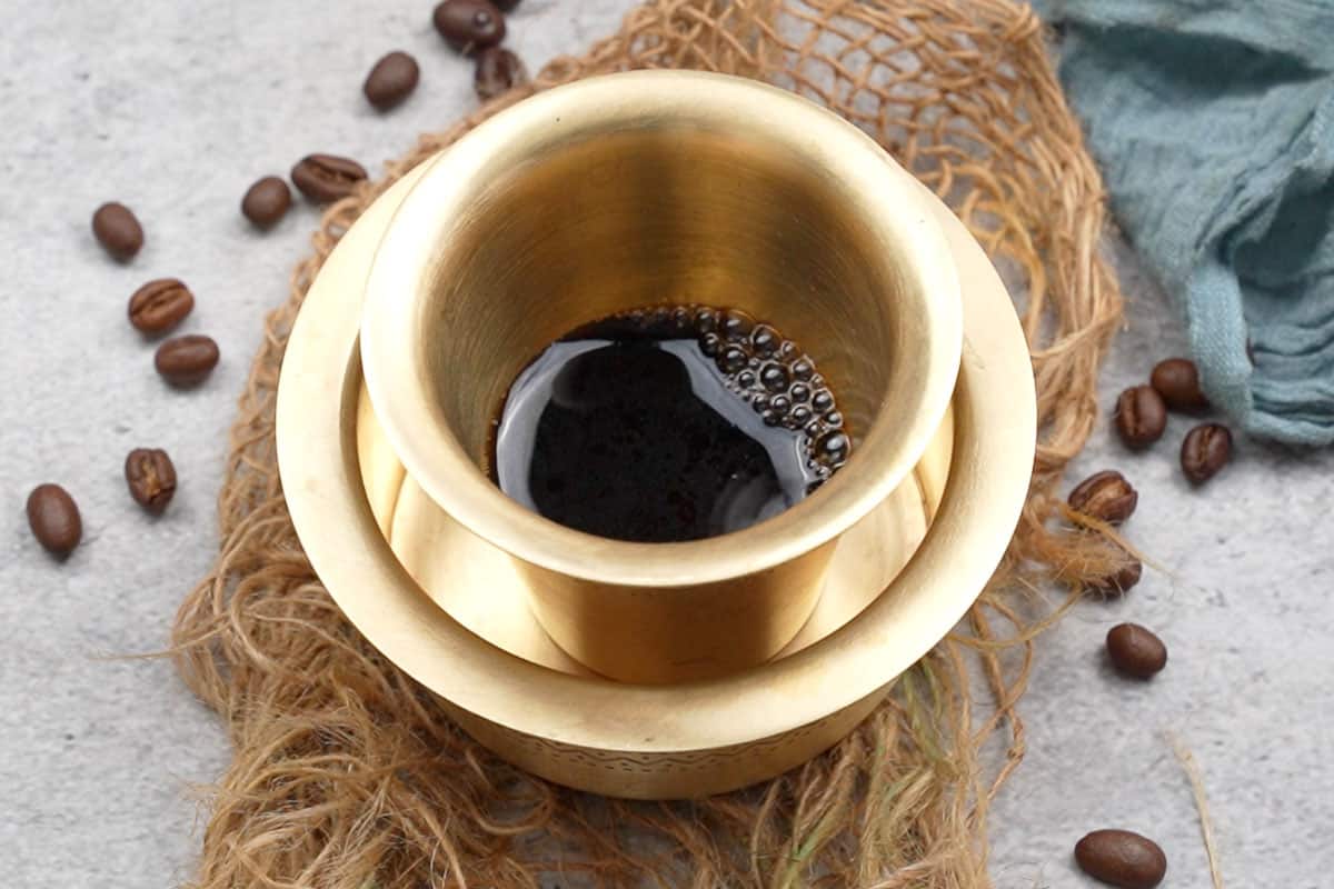 Traditional South Indian filter coffee served